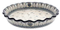 A picture of a Polish Pottery 10" Quiche/Pie Dish (Lone Owl) | A636-U4872 as shown at PolishPotteryOutlet.com/products/lone-owl-a636-u4872