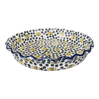 A picture of a Polish Pottery 10" Quiche/Pie Dish (Busy Bee) | A636-U9966 as shown at PolishPotteryOutlet.com/products/10-quiche-pie-dish-busy-bee-a636-u9966