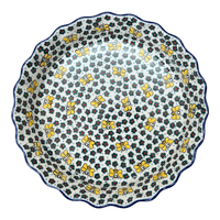 A picture of a Polish Pottery 10" Quiche/Pie Dish (Busy Bee) | A636-U9966 as shown at PolishPotteryOutlet.com/products/10-quiche-pie-dish-busy-bee-a636-u9966