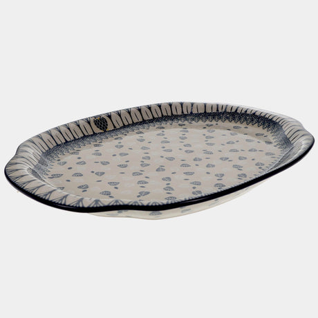 Tray, Oval, Handles, 10.75" x 15.25" in "Lone Owl" by Ceramika Artystyczna | A684-U4872