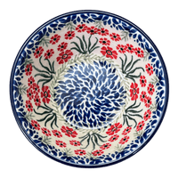 A picture of a Polish Pottery Ridged 5.5" Bowl (Red Aster) | A696-1435X as shown at PolishPotteryOutlet.com/products/5-5-bowl-red-aster-a696-1435x