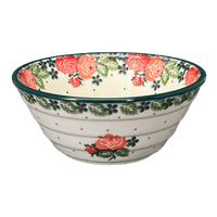 A picture of a Polish Pottery Ridged 5.5" Bowl (Classic Rose) | A696-2120Q as shown at PolishPotteryOutlet.com/products/ridged-5-5-bowl-classic-rose-a696-2120q
