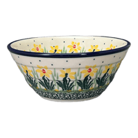 A picture of a Polish Pottery Ridged 5.5" Bowl (Daffodils in Bloom) | A696-2122X as shown at PolishPotteryOutlet.com/products/5-5-bowl-daffodils-in-bloom-a696-2122x