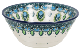 Polish Pottery Ridged 5.5" Bowl (Peacock Plume) | A696-2218X Additional Image at PolishPotteryOutlet.com