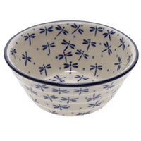 A picture of a Polish Pottery Ridged 5.5" Bowl (Dragonfly Flight) | A696-2332X as shown at PolishPotteryOutlet.com/products/5-5-bowl-dragonfly-flight