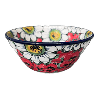 A picture of a Polish Pottery Ridged 5.5" Bowl (Regal Daisies - Red) | A696-U4725 as shown at PolishPotteryOutlet.com/products/5-5-bowl-regal-daisies-red-a696-u4725