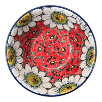 A picture of a Polish Pottery Ridged 5.5" Bowl (Regal Daisies - Red) | A696-U4725 as shown at PolishPotteryOutlet.com/products/5-5-bowl-regal-daisies-red-a696-u4725