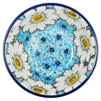 A picture of a Polish Pottery Ridged 5.5" Bowl (Regal Daisies - Blue) | A696-U4736 as shown at PolishPotteryOutlet.com/products/5-5-bowl-regal-daisies-blue