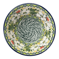 A picture of a Polish Pottery Ridged 5.5" Bowl (White Cosmos) | A696-U4813 as shown at PolishPotteryOutlet.com/products/ridged-5-5-bowl-white-cosmos-a696-u4813