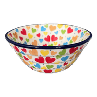 A picture of a Polish Pottery Ridged 5.5" Bowl (Rainbow Hearts) | A696-U4833 as shown at PolishPotteryOutlet.com/products/5-5-bowl-rainbow-hearts-a696-u4833