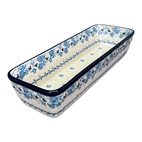A picture of a Polish Pottery Extra Long Bread Baker (Pansy Blues) | A784-2346X as shown at PolishPotteryOutlet.com/products/extra-long-bread-baker-pansy-blues-a784-2346x
