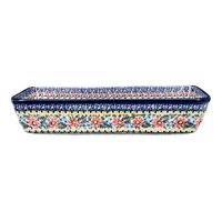 A picture of a Polish Pottery Extra Long Bread Baker (Hummingbird Bouquet) | A784-U3357 as shown at PolishPotteryOutlet.com/products/extra-long-bread-baker-hummingbird-bouquet-a784-u3357