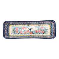 A picture of a Polish Pottery Extra Long Bread Baker (Hummingbird Bouquet) | A784-U3357 as shown at PolishPotteryOutlet.com/products/extra-long-bread-baker-hummingbird-bouquet-a784-u3357