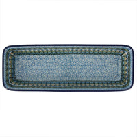 A picture of a Polish Pottery Extra Long Bread Baker (Aztec Blues) | A784-U4428 as shown at PolishPotteryOutlet.com/products/extra-long-bread-baker-aztec-blues