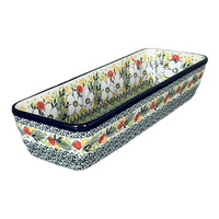 A picture of a Polish Pottery Extra Long Bread Baker (White Cosmos) | A784-U4813 as shown at PolishPotteryOutlet.com/products/extra-long-bread-baker-white-cosmos-a784-u4813