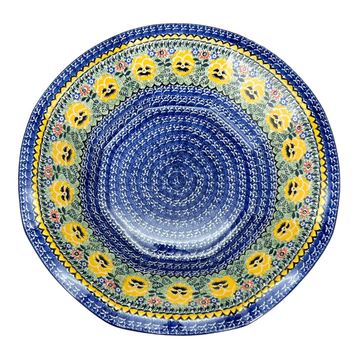 Fluted Bowl, 13.5" in "Pansy Garden" by Ceramika Artystyczna | A801-U2554