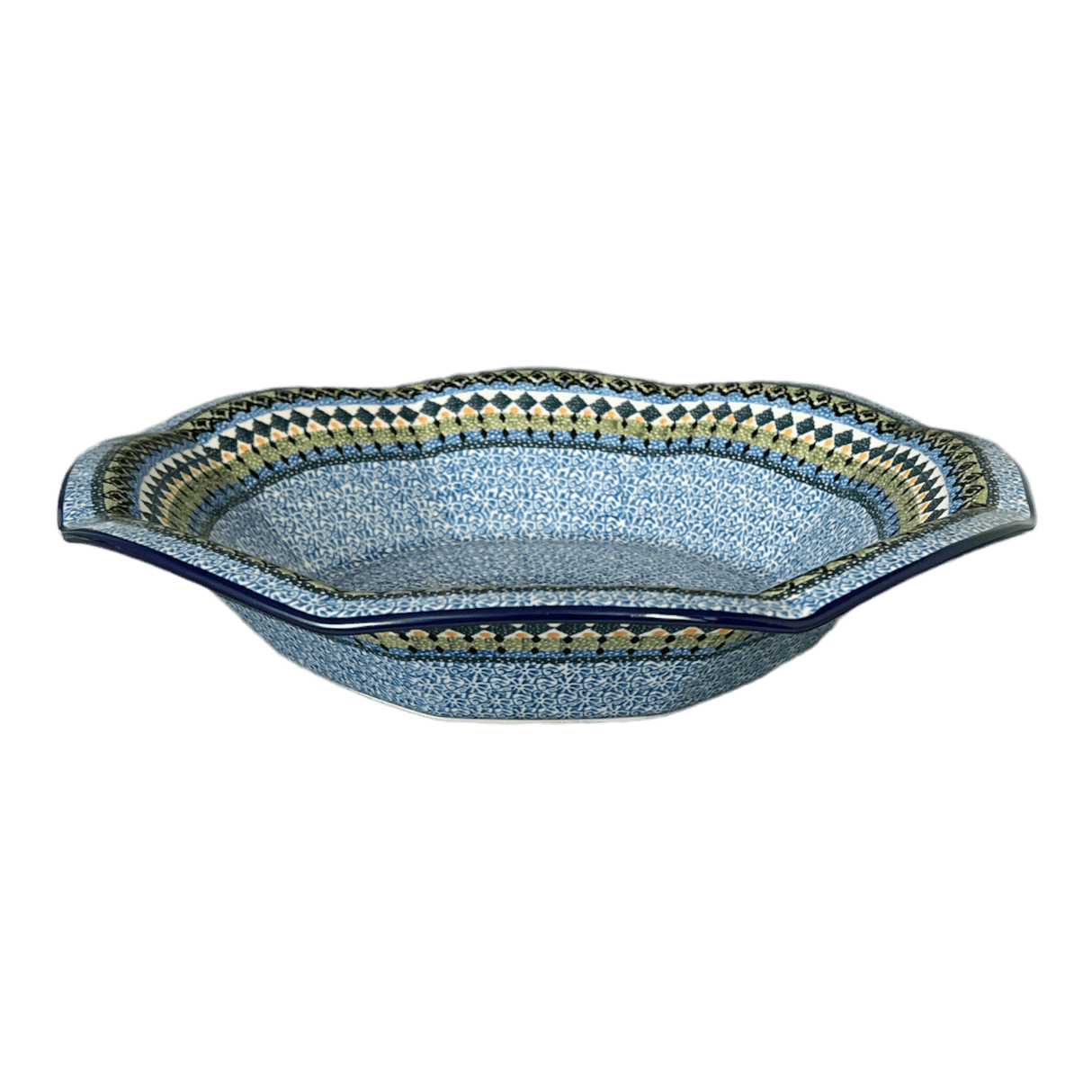 Fluted Bowl, 13.5" in "Aztec Blues" by Ceramika Artystyczna | A801-U4428