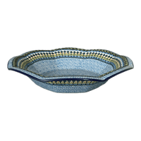 A picture of a Polish Pottery 13.5" Fluted Bowl (Aztec Blues) | A801-U4428 as shown at PolishPotteryOutlet.com/products/13-5-fluted-bowl-aztec-blues-a801-u4428