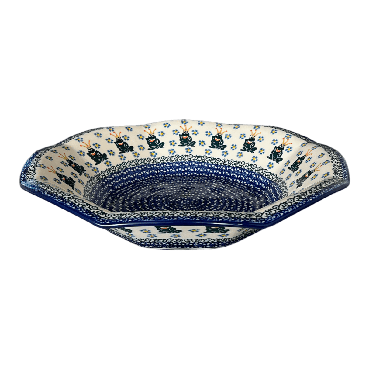 Fluted Bowl, 13.5" in "Frog Prince" by Ceramika Artystyczna | A801-U9969