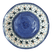 A picture of a Polish Pottery CA 13.5" Fluted Bowl (Frog Prince) | A801-U9969 as shown at PolishPotteryOutlet.com/products/13-5-fluted-bowl-frog-prince-a801-u9969