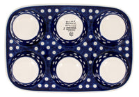 A picture of a Polish Pottery Muffin Pan (Tulip Dot) | A811-377Z as shown at PolishPotteryOutlet.com/products/muffin-pan-tulip-dot-a811-377z
