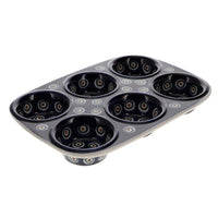 A picture of a Polish Pottery Muffin Pan (Peacock) | A811-54 as shown at PolishPotteryOutlet.com/products/muffin-pan-peacock-1