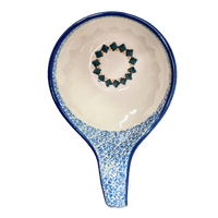 A picture of a Polish Pottery Loop Handle Bowl (Aztec Blues) | A845-U4428 as shown at PolishPotteryOutlet.com/products/loop-handle-bowl-aztec-blues-a845-u4428
