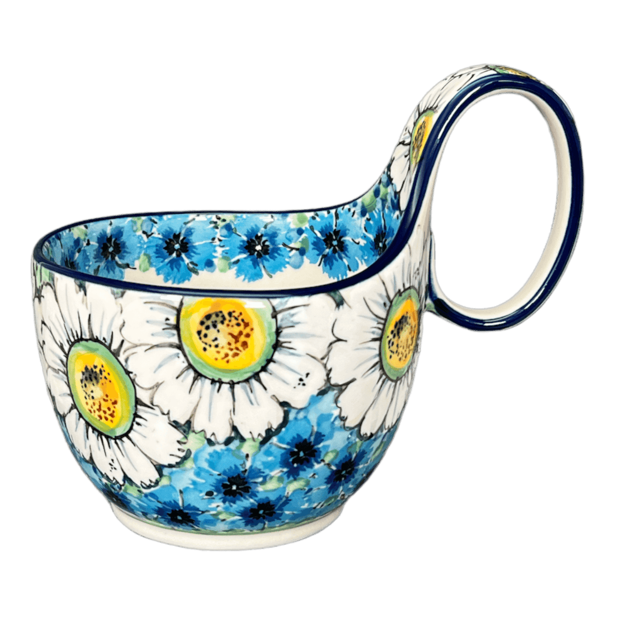 Bowl, Round, Loop Handle, 16 oz in "Regal Daisies - Blue" by Ceramika Artystyczna | A845-U4736