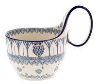 A picture of a Polish Pottery Loop Handle Bowl (Lone Owl) | A845-U4872 as shown at PolishPotteryOutlet.com/products/loop-handle-bowl-lone-owl-a845-u4872