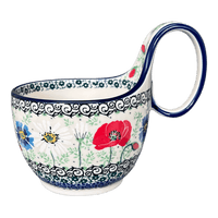 A picture of a Polish Pottery Loop Handle Bowl (Perennial Bouquet) | A845-U4968 as shown at PolishPotteryOutlet.com/products/loop-handle-bowl-perennial-bouquet-a845-u4968