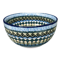 A picture of a Polish Pottery Deep 5.5" Bowl (Aztec Blues) | A986-U4428 as shown at PolishPotteryOutlet.com/products/deep-5-5-bowl-aztec-blues-a986-u4428