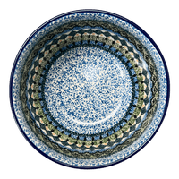 A picture of a Polish Pottery Deep 5.5" Bowl (Aztec Blues) | A986-U4428 as shown at PolishPotteryOutlet.com/products/deep-5-5-bowl-aztec-blues-a986-u4428