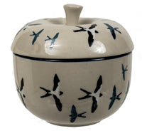 A picture of a Polish Pottery Apple Baker (Birds of a Feather) | AA38-U4832 as shown at PolishPotteryOutlet.com/products/apple-baker-birds-of-a-feather