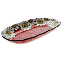 A picture of a Polish Pottery Ornate Server/Baker (Regal Daisies - Red) | AA42-U4725 as shown at PolishPotteryOutlet.com/products/ornate-server-baker-u4725-u5