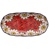 A picture of a Polish Pottery Ornate Server/Baker (Regal Daisies - Red) | AA42-U4725 as shown at PolishPotteryOutlet.com/products/ornate-server-baker-u4725-u5