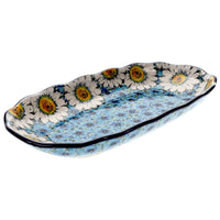 A picture of a Polish Pottery Ornate Server/Baker (Regal Daisies - Blue) | AA42-U4736 as shown at PolishPotteryOutlet.com/products/ornate-server-baker-u4736-u5