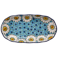 A picture of a Polish Pottery Ornate Server/Baker (Regal Daisies - Blue) | AA42-U4736 as shown at PolishPotteryOutlet.com/products/ornate-server-baker-u4736-u5