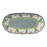 A picture of a Polish Pottery Ornate Server/Baker (White Cosmos) | AA42-U4813 as shown at PolishPotteryOutlet.com/products/ornate-server-baker-white-cosmos-aa42-u4813