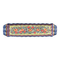 A picture of a Polish Pottery Long Rippled Tray (Beautiful Bouquet) |AA44-U4616 as shown at PolishPotteryOutlet.com/products/long-rippled-tray-beautiful-bouquet-aa44-u4616