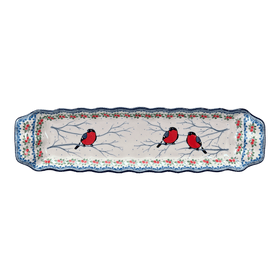 Polish Pottery Long Rippled Tray (Bullfinch Berries) | AA44-U4917 Additional Image at PolishPotteryOutlet.com