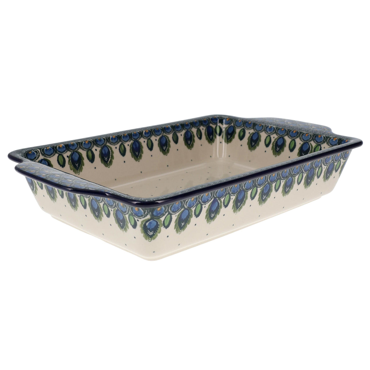 Casserole, Rectangular, Handles, 13" x 8" in "Peacock Plume" by Ceramika Artystyczna | AA59-2218X