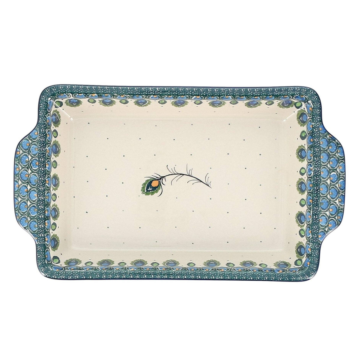 Casserole, Rectangular, Handles, 13" x 8" in "Peacock Plume" by Ceramika Artystyczna | AA59-2218X