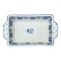 A picture of a Polish Pottery Rectangular Casserole W/Handles (Dusty Anemone) | AA59-2221X as shown at PolishPotteryOutlet.com/products/rectangular-casserole-w-handles-dusty-anemone-aa59-2221x