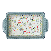 A picture of a Polish Pottery Rectangular Casserole W/Handles (Spice of Life) | AA59-U4843 as shown at PolishPotteryOutlet.com/products/rectangular-casserole-w-handles-spice-of-life-aa59-u4843