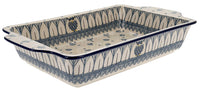 A picture of a Polish Pottery Rectangular Casserole W/Handles (Lone Owl) | AA59-U4872 as shown at PolishPotteryOutlet.com/products/rectangular-casserole-w-handles-lone-owl-aa59-u4872