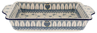 A picture of a Polish Pottery Rectangular Casserole W/Handles (Lone Owl) | AA59-U4872 as shown at PolishPotteryOutlet.com/products/rectangular-casserole-w-handles-lone-owl-aa59-u4872