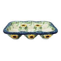 A picture of a Polish Pottery 6 Egg Carton (Sunflowers) | AC30-U4739 as shown at PolishPotteryOutlet.com/products/6-egg-carton-sunflowers-ac30-u4739