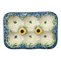 A picture of a Polish Pottery 6 Egg Carton (Sunflowers) | AC30-U4739 as shown at PolishPotteryOutlet.com/products/6-egg-carton-sunflowers-ac30-u4739