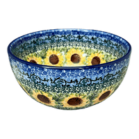 A picture of a Polish Pottery Deep 6.25" Bowl (Sunflowers) | AC37-U4739 as shown at PolishPotteryOutlet.com/products/deep-6-25-bowl-sunflowers-ac37-u4739