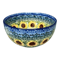 A picture of a Polish Pottery Bowl, Round, Deep, 6.25" in "Sunflowers" by Ceramika Artystyczna | AC37-U4739 as shown at PolishPotteryOutlet.com/products/deep-6-25-bowl-sunflowers-ac37-u4739